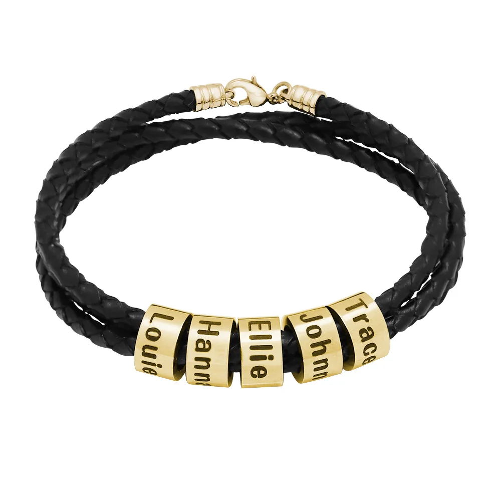 

Personalized Mens Leather Charm Bracelet Custom Name Bead Designer Charms Diy Bracelet, 8 colors