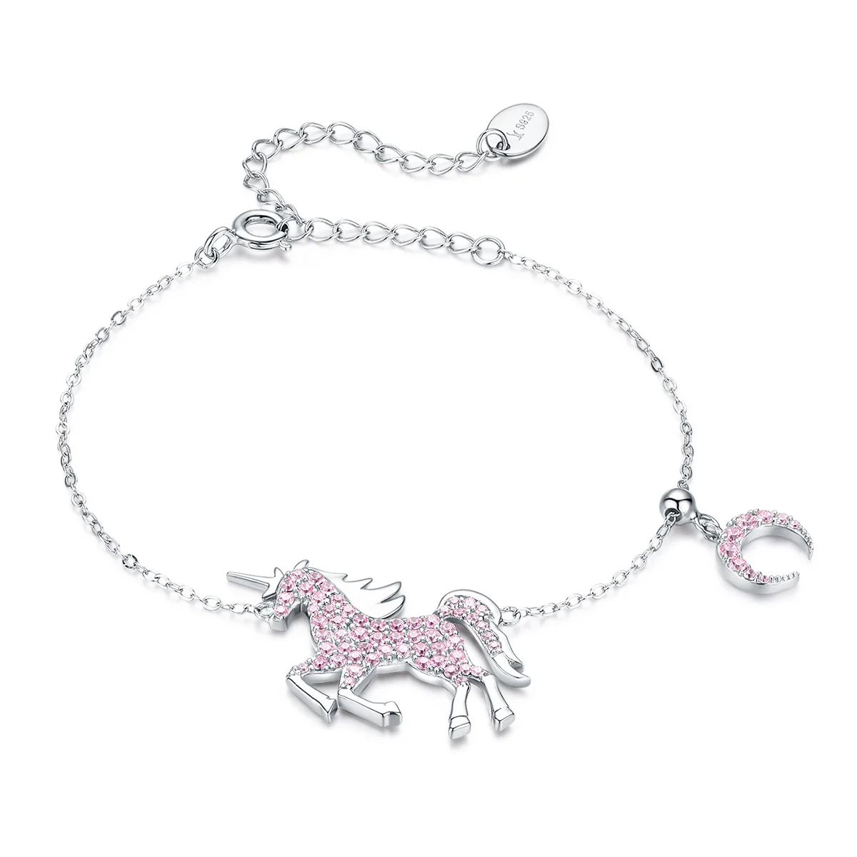 

Licorne Moon Horse Chain Bracelets 925 Sterling Silver Pegasus Design Women Jewelry Pink CZ Bijoux for Girl