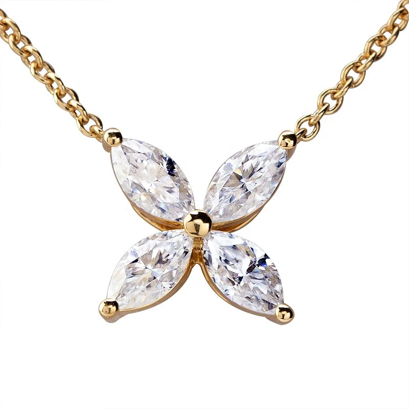 

ay Fashion Jewellery Four Leaf Clover Loose Marquise Moissanite Diamond Jewelry Necklace 18k Yellow Gold hot sale 3x6mm 38-42cm, Gold color