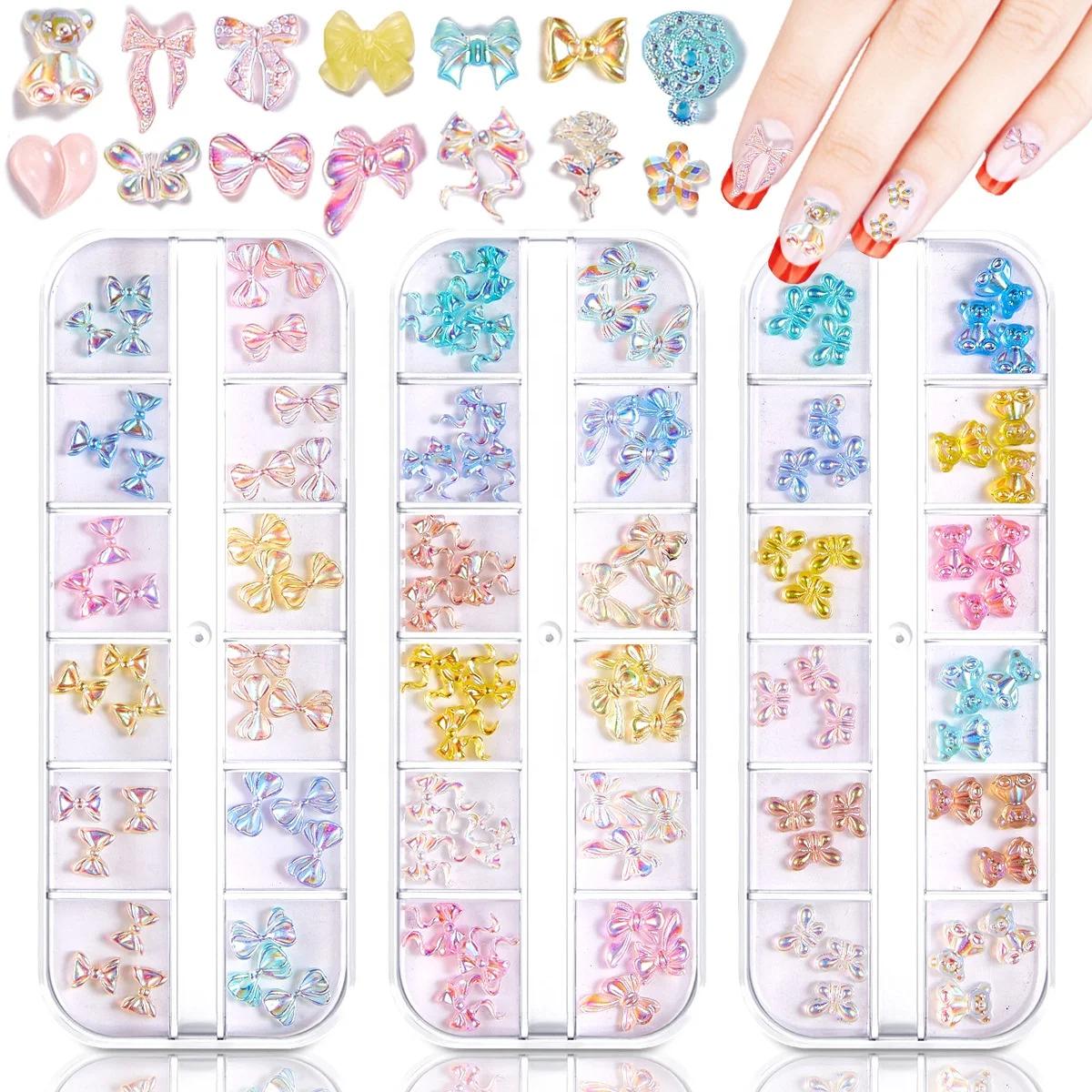 

Paso Sico 30 Designs 12 Slots Mixed Nail Set Nail Art Magic AB Color Resin Gummy Bear Butterfly Nail Art Decoration Charms