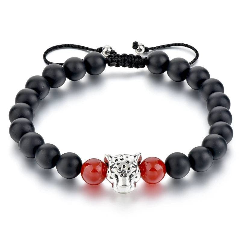 

8mm leopard head stretch line yoga bracelet DIY agate Buddha beads bracelet adjustable bracelet, As pic