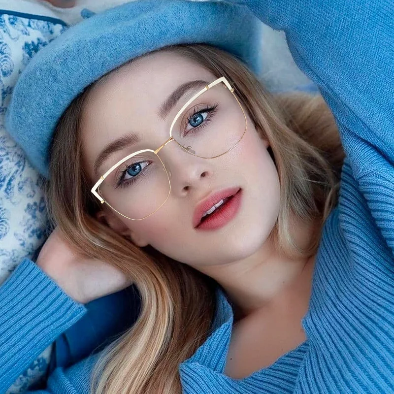 

New Arrival 2021 Female Women Fashion Metal Square Double-Colors Frame Anti Blue Light Optical Glasses Computer Eyewear, Any color available