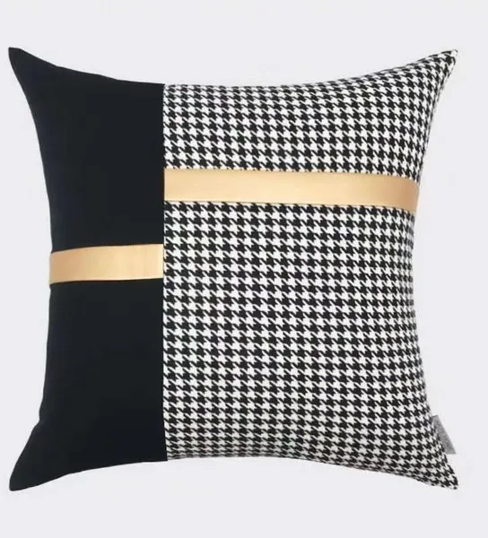 

latest design polyester cotton swallowgird with PU splicing cushion cover/throw pillow case