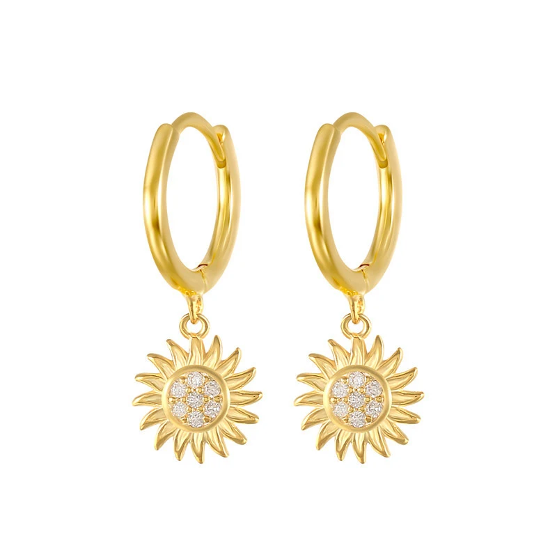 

QIANZUYIN Custom 18k Gold Plating Women Jewelry Gold Filled Hoop 925 Silver Earrings Sunflower Earring For Girl