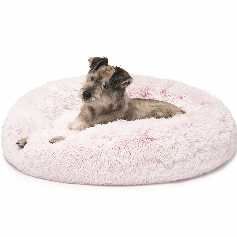 

Luxury Shag Fuax Fur Donut Cuddler Pet Dog Bed, Dark gray, wine red, pink, milk white