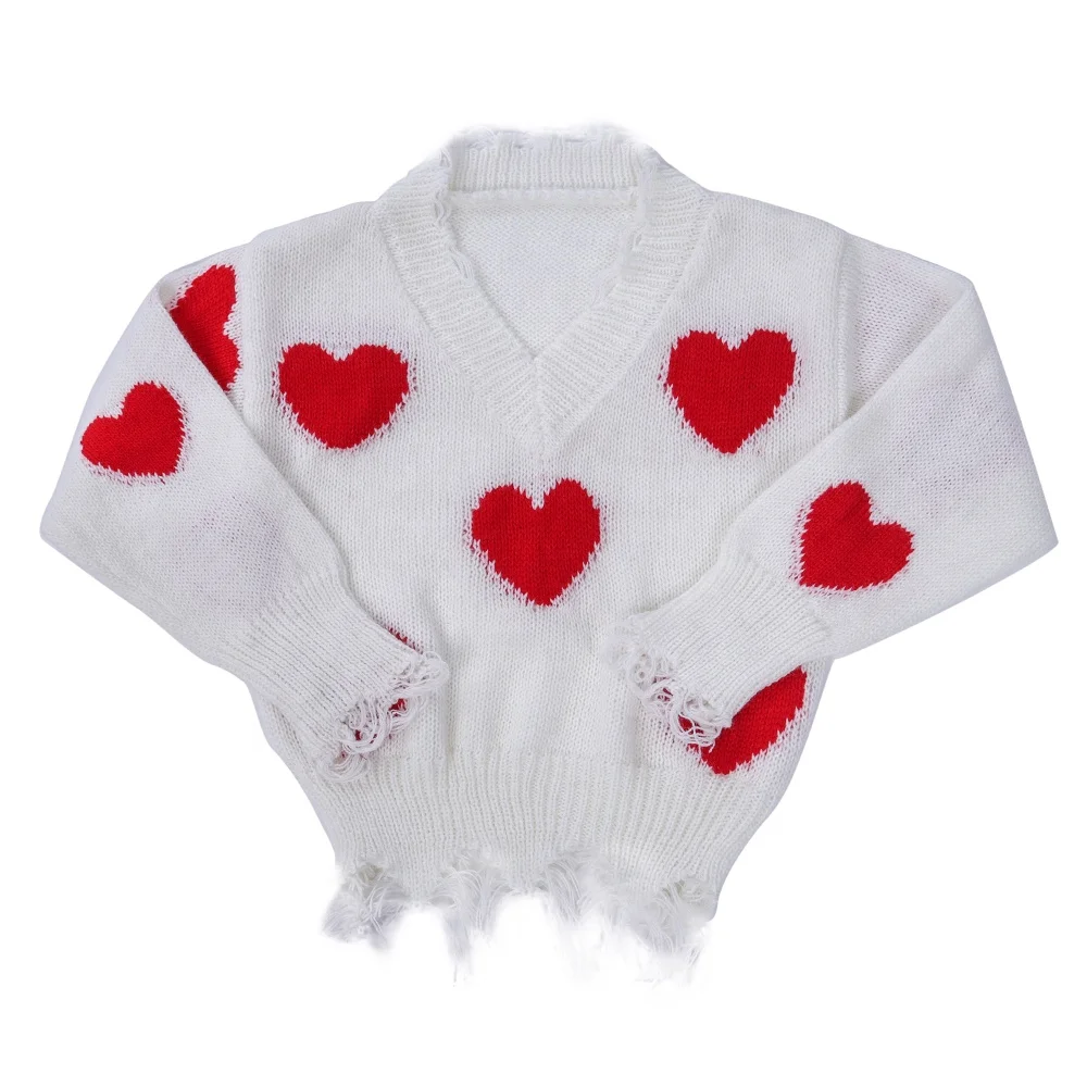 2020 Spring Mommy and Me Heart-shaped Distressed Sweater women customizable Sweater