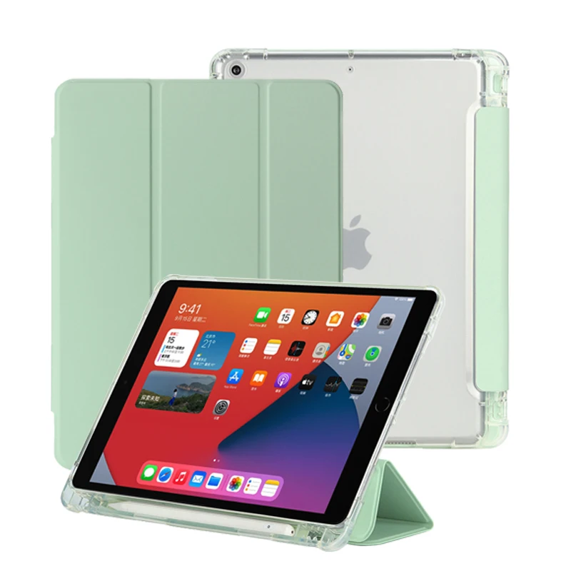 

PU leather tablet PC clear TPU back cover case for iPad 10.2'' 2019 2020