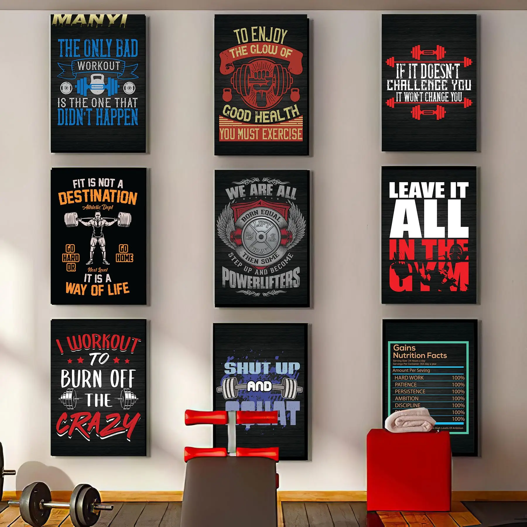 

Modern Sports Fitness Running and Weightlifting Wall Art Pictures and Prints Motivational Quotes Canvas For Gym Room Decor
