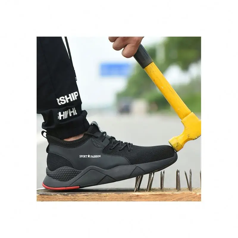 

Summer safety shoes breathable flying woven anti-smashing anti-slip anti-slip work shoes, As picture