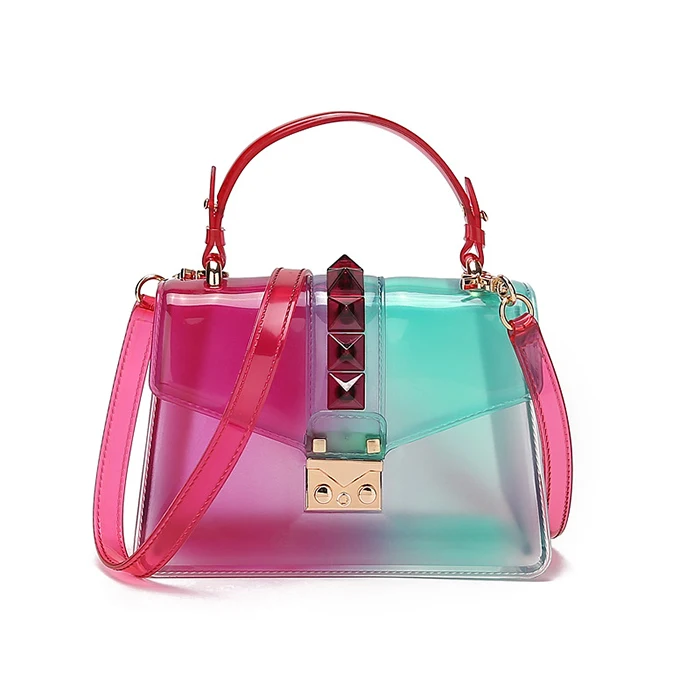

Women Handbags Ombre Jelly Bag Transparent Purse Colorful Lock Shoulder Messenger Bags, 5 colors