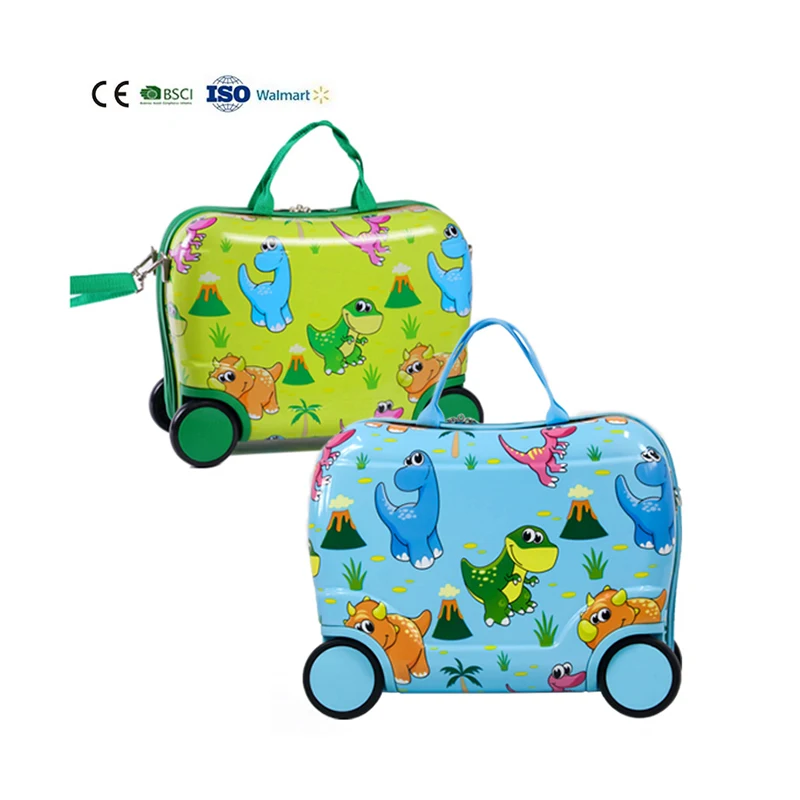 

Factory wholesale OEM ABS 4 wheels 16 inch classic dinosaur series kids trolley luggage ride-on suitcase, Customized