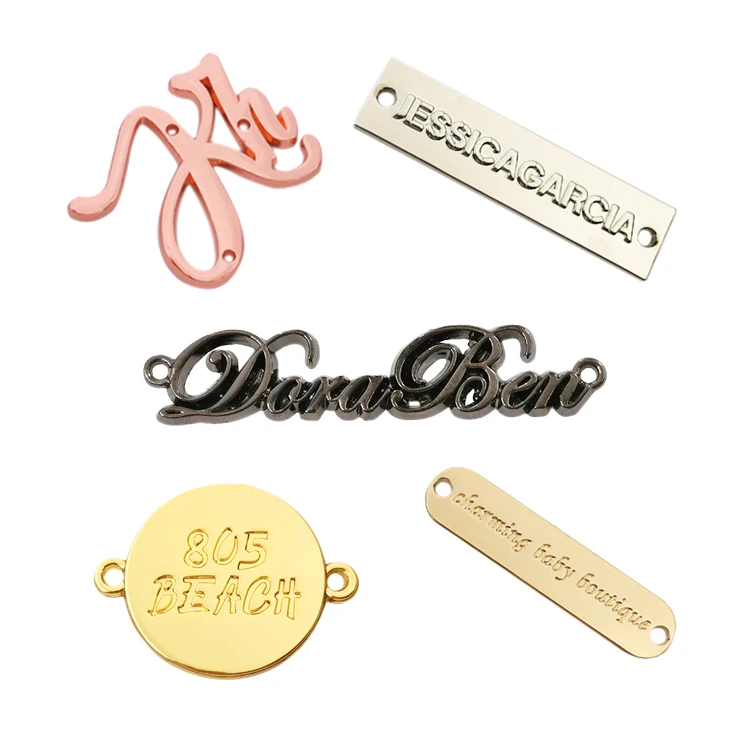 

Factory price engraved brand logo Custom Metal Label tags for Clothing/Swimwear/hats/bags