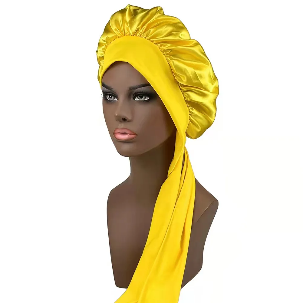 

Custom logo long large braid hair head sleeping stain bonnets and satin silk hair wraps with tie and scarf