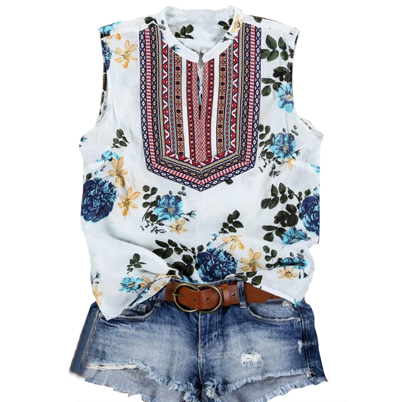 

Women's Clothing Boho style Casual Halter Singlet Vintage sleeveless Women Blouses Shirts, Picture color