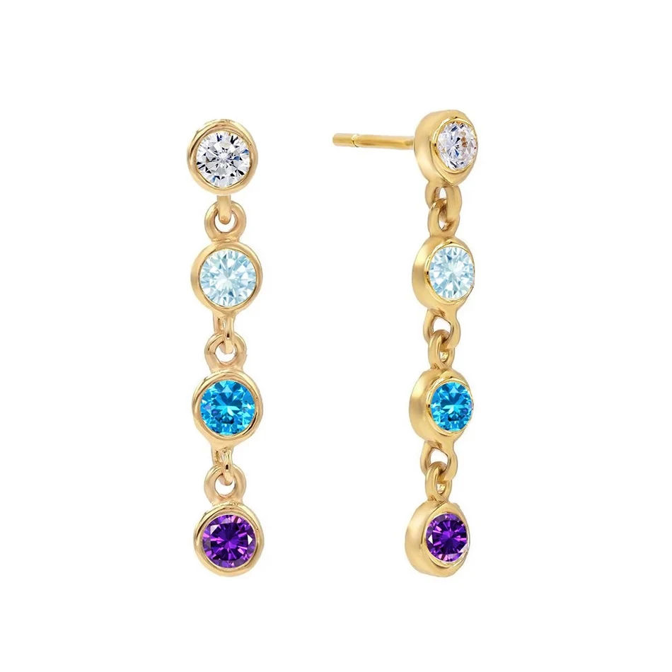 

Wholesale 18K Gold Plated Earrings Jewelry 925 Sterling Silver Rainbow Cubic Zircon Chain Gold Plated Stud Earrings