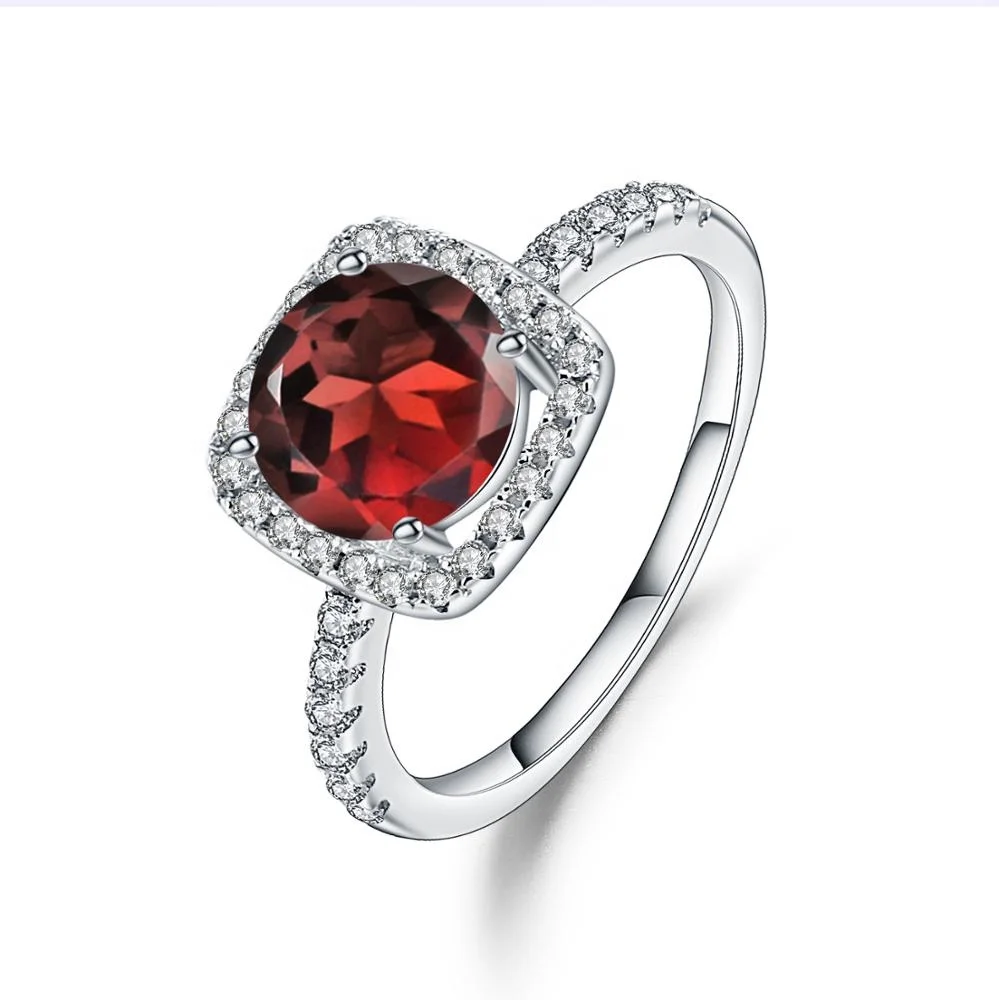 

Abiding Classic Natural Red Garnet Wedding Ring Fashion Promise CZ Silver 925 Valentine Gift Forever Love Rings Women