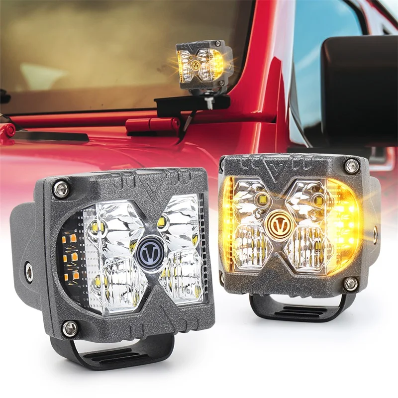 

OVOVS Auto Lighting System Clear Lens LED Work Light With Solid Strobe Side Shooter Driving Light for Truck Offroad