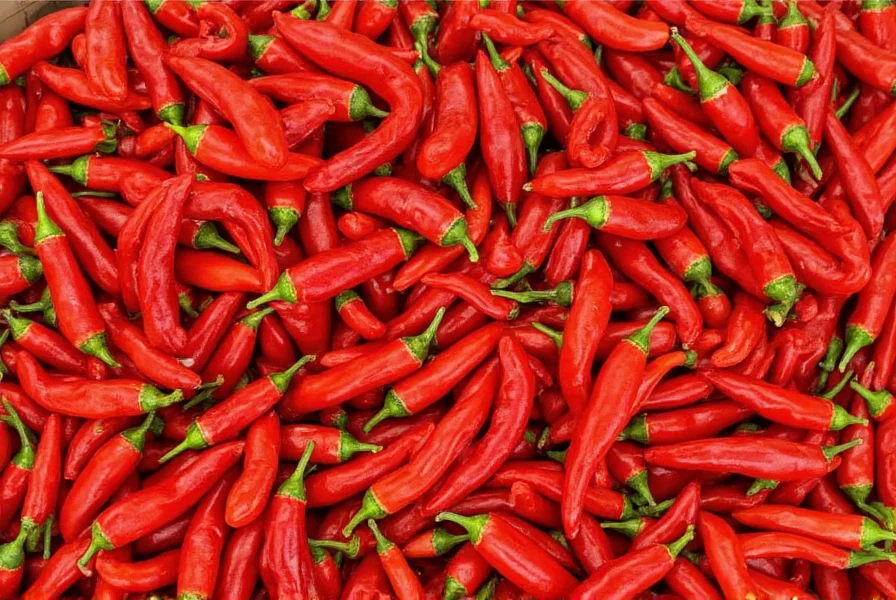 Close-up of vibrant red paprika powder in a wooden spoon with whole dried peppers