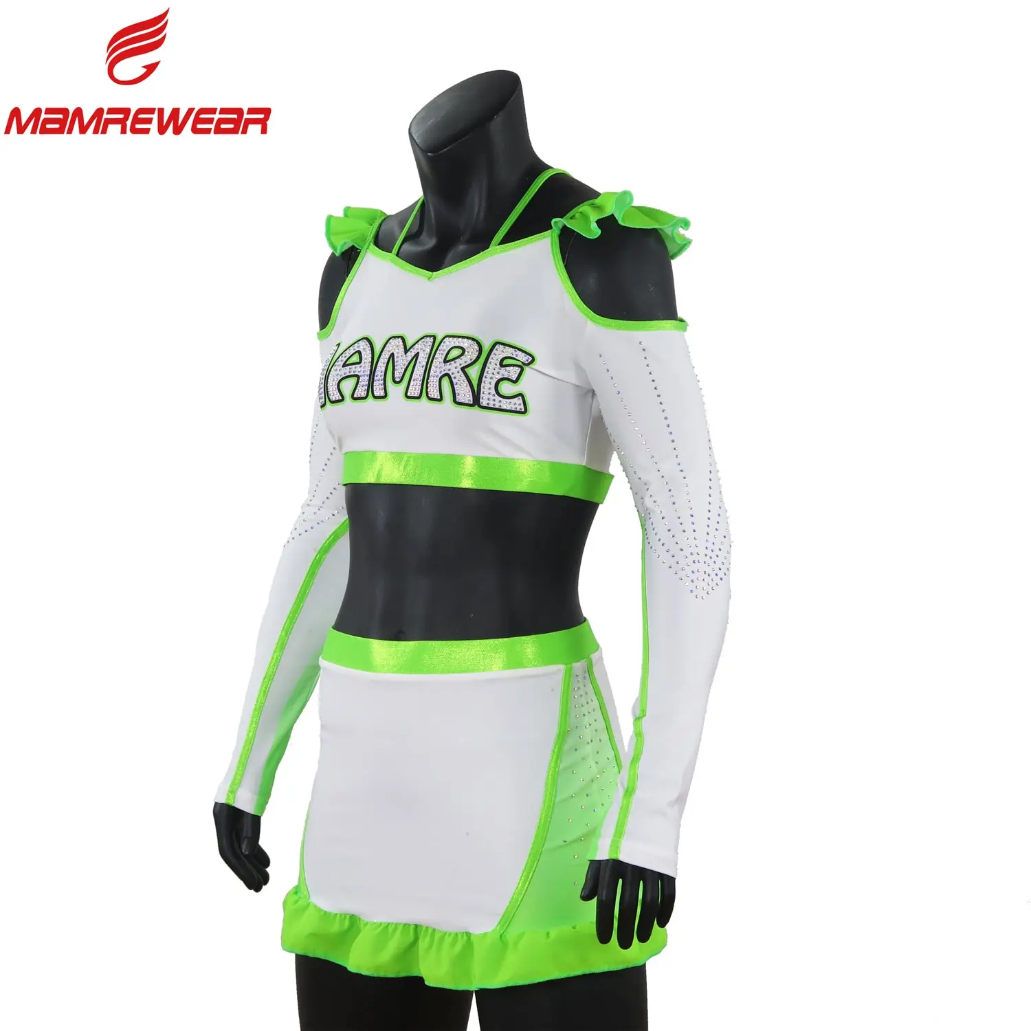 Wholesale Girls Neon Green Cheerleading Uniforms Long Sleeve Full Top ...