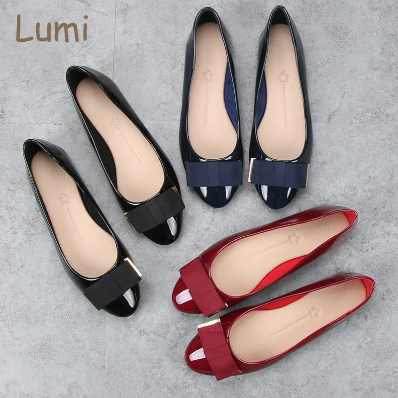 

2020 ladies fashion new stock patent PU ballerinas shoes with bow flat shoes for women
