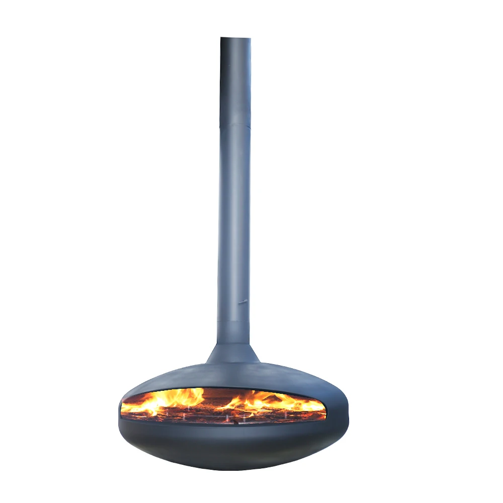 
Warmfire carbon steel customizable viewing suspend fireplace home use wood burning stove with Long exhaust pipe 