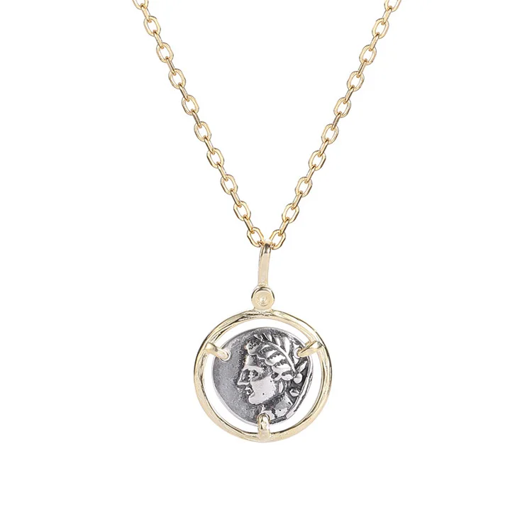 

Vintage custom 925 sterling silver chain gold platinum plated retro circle women face pendant necklace