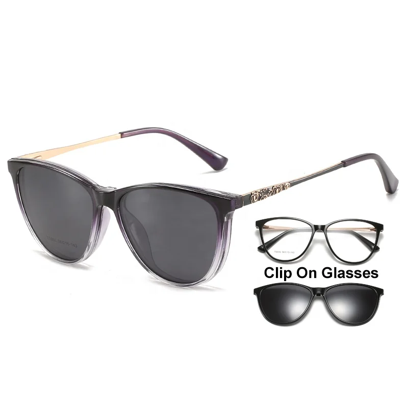 

High End new women fashion style custom prescription lens river frame eyeglasses with clip on sunglasses