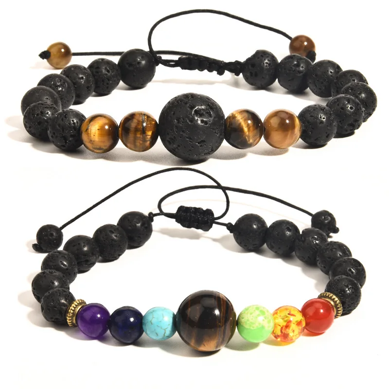 

Latest Natural Tiger Eye Stone Beaded Handmade Bracelet 7 Chakra Braided Yoga Beaded Bracelet