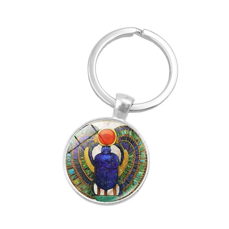 Оптовая продажа индивидуальные изображение уникальный скарабей кольцо для ключей стекло плитка Египетский скарабей брелок