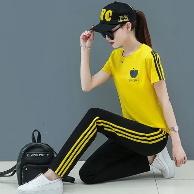 

2020 new Korean women's sports suit short sleeve loose sportswear two-piece casual fashion summer sportswear