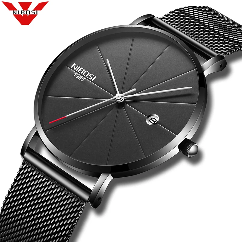 

NIBOSI Men Blue Stainless Steel Ultra Thin Watches Men Classic Quartz Watches Luxury Date Men's Wrist Watch Relogio Masculino