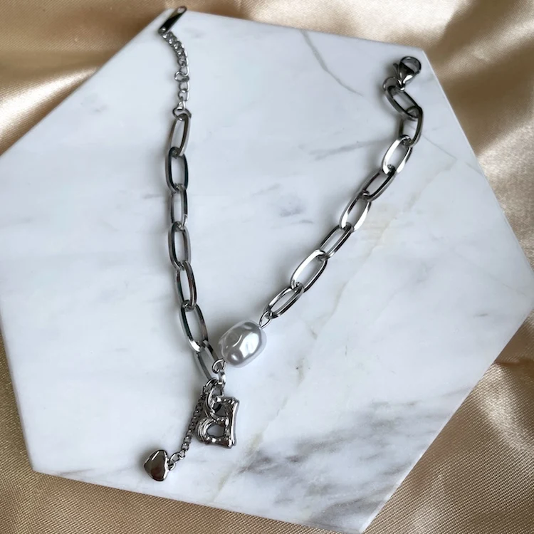 

Custom stainless steel with real pearl adjustable charms bracelets for women, Picture shows