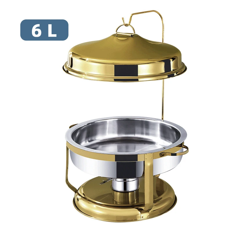 

Latest 6 Liters Stainless Steel Hanging Catering Buffet Luxury Food Warmer Gold Chaffing Dishes