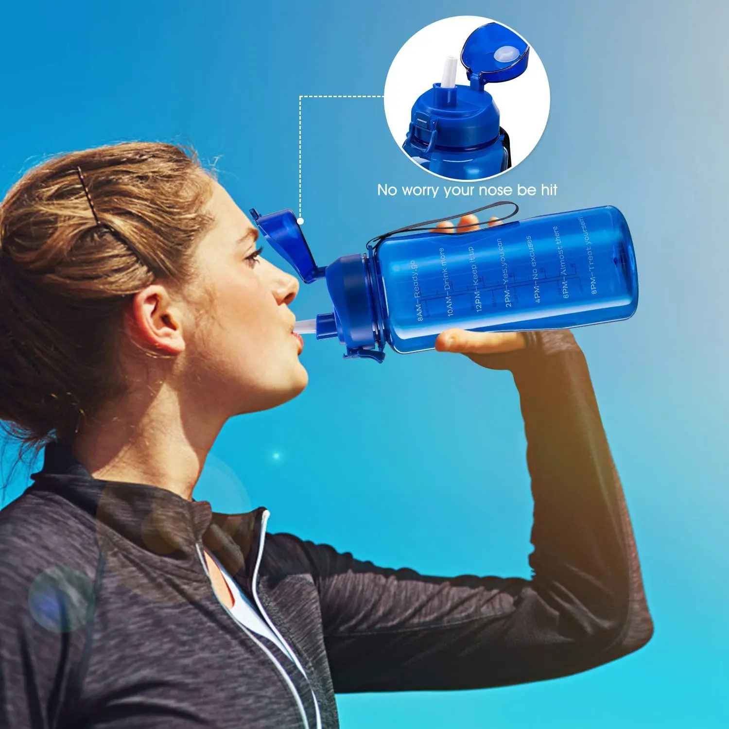 4aminla Motivational Water Bottle 2.2l/64oz Half Gallon Jug With Straw