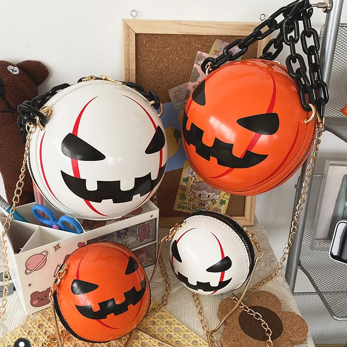 

2021 Trendy Halloween Decoration Them Fashion Bucket Creative Round Kids Halloween Pumpkin Bag Purse Set