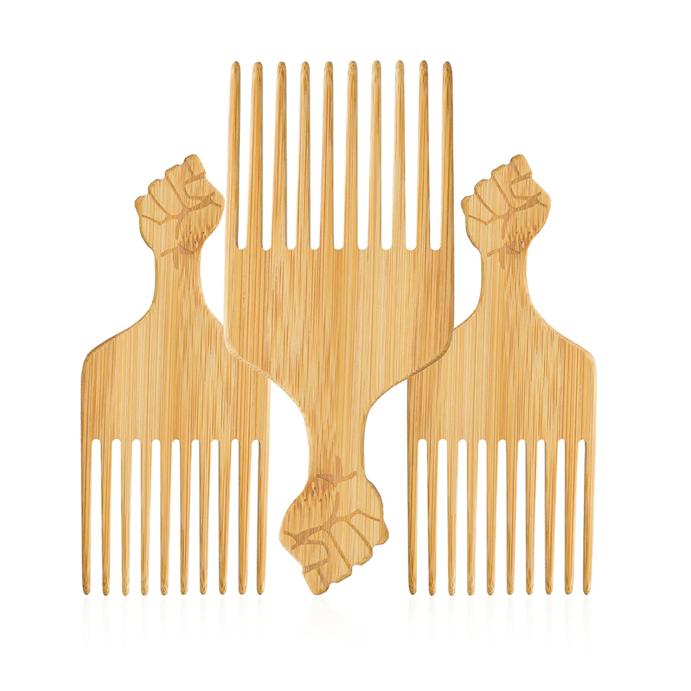 

Custom Logo Bamboo Afro Pick Comb Wide Tooth Comb Detangle Styling for Hair Wooden Beard Pick, Natural