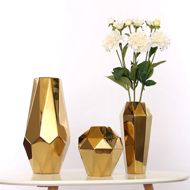

Modern Fashionable Gold Electroplated Three-piece Home Decoration Ornaments Ceramic Vase