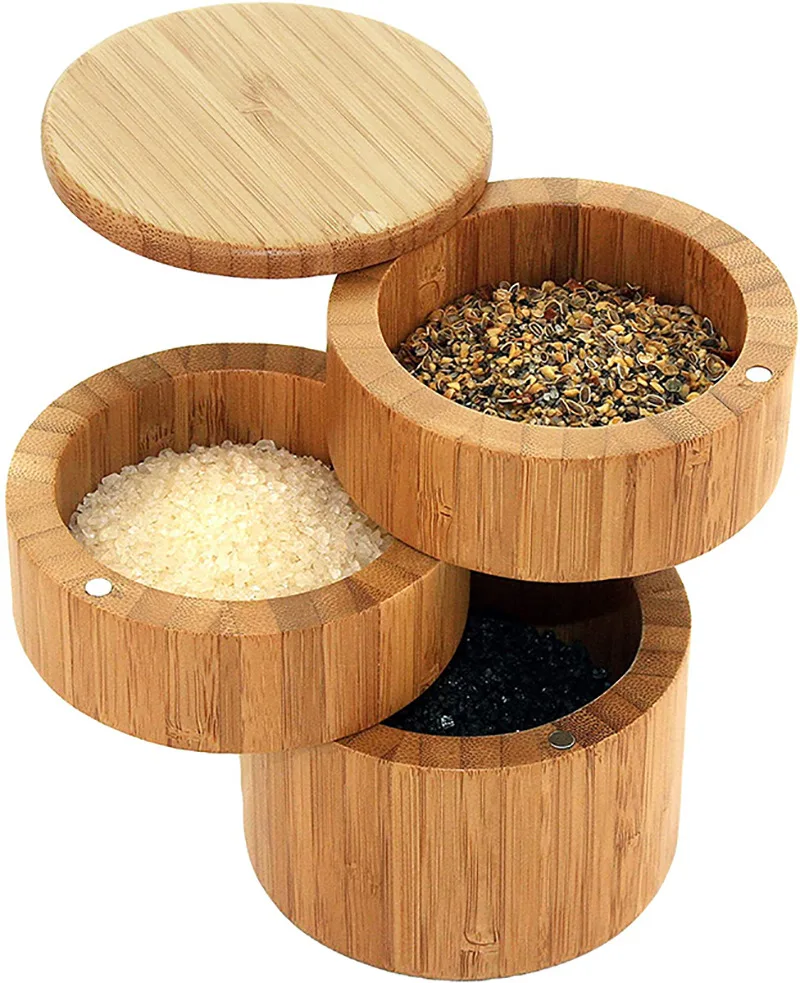 

T191 Vertical Rotary Bamboo Seasoning Box Creative Multi-layer Seasoning Jars Home Kitchen Seasoning Jar