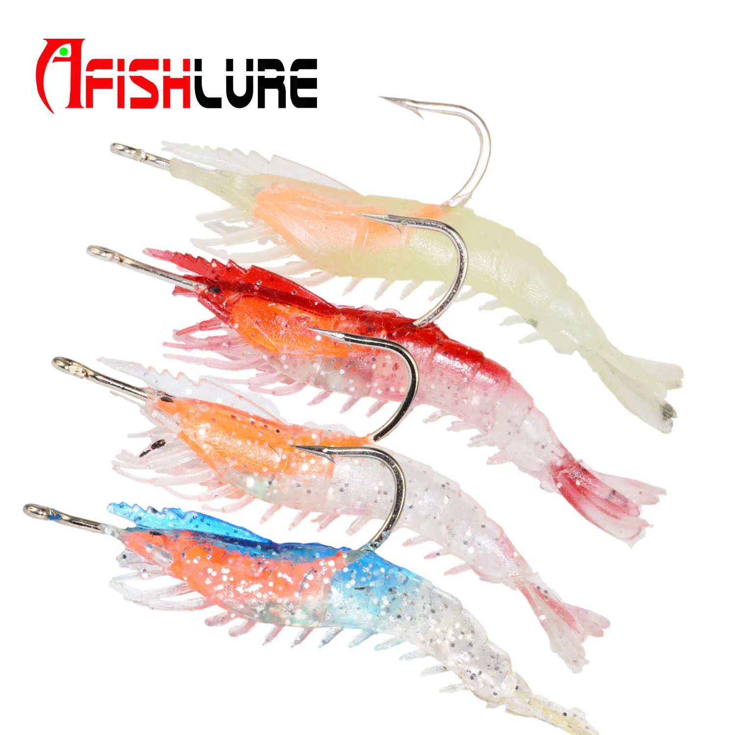 

Soft Shrimp Fishing Lures Artificial Shrimp Baits 3g/6cm luminous Soft Lure Bionic Bait With Lead Hook, 4 colors