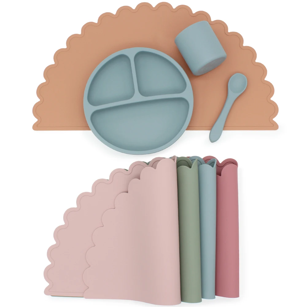 

Macaron Silicone tray mat Customize Kids Dining Table Place Baby Semicircle Shaped Non Slip Heat Resistant Silicone Placemat