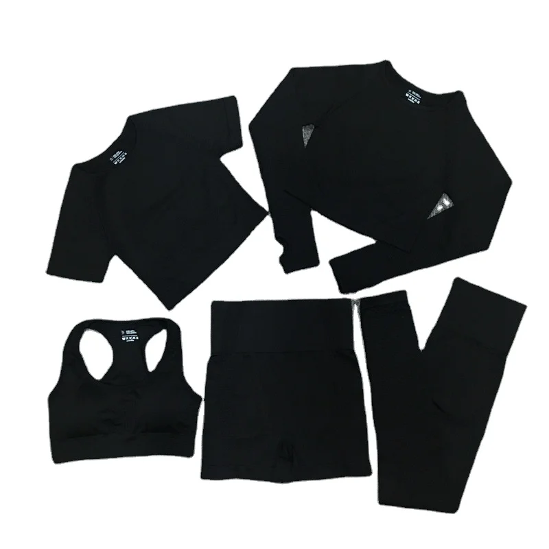 

Hot Selling Women Yoga Suit Sport Wear Active Wear Set 5 Pieces 5pcs Women Sport Gym Yoga Sets Fitness Women, Multicolor optional