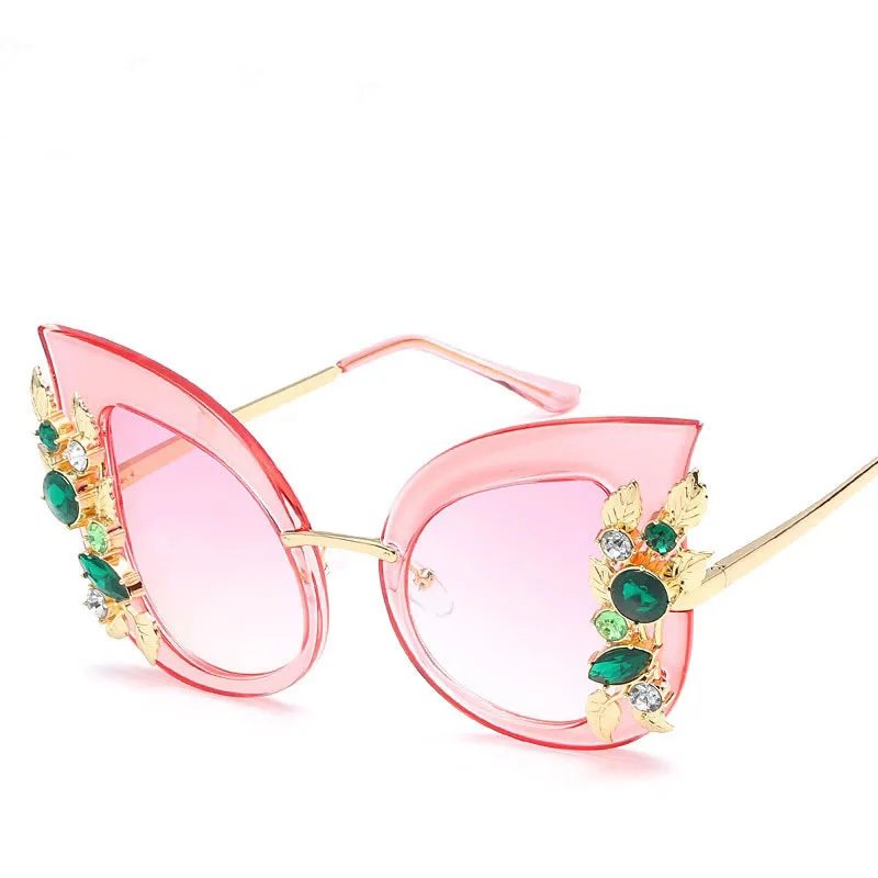 

New Fashionable Cat Eye Diamond Studded Big Frame Trend Ladies Sunglasses Metal Luxury Casual Ladies Shades, As the picture shows