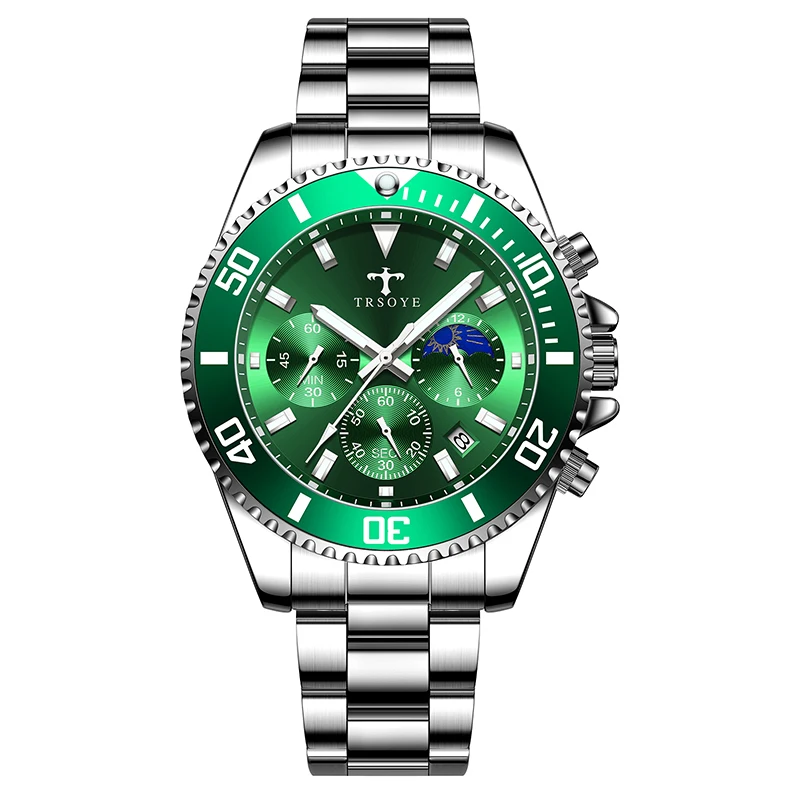 

OEM Brand Chronograph Date Men's Wrist Watch Waterproof Luxury Custom Quartz Watch TRS688, Black, brown, silver, green