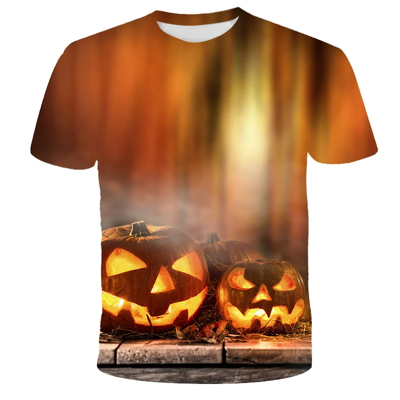 

Halloween pumpkin lantern design 3DT polyester printed short sleeve