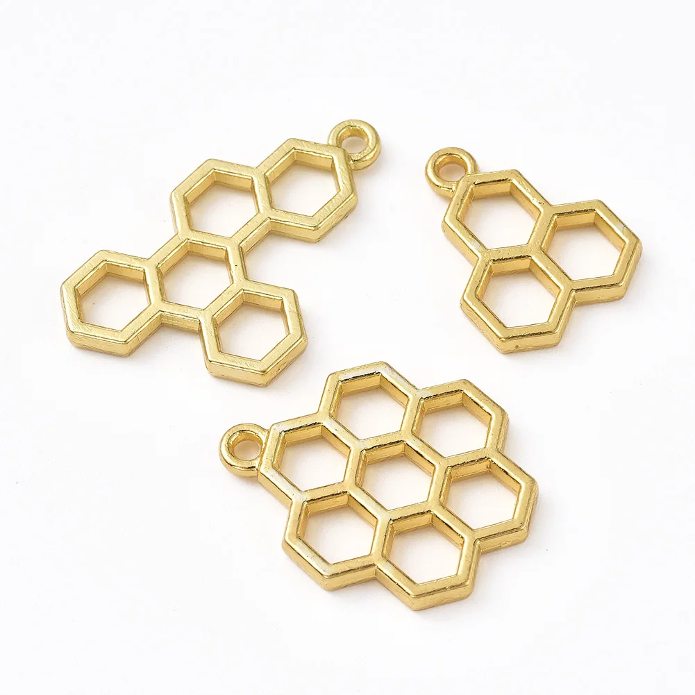 

PandaHall Honeycomb Golden Open Back Bezel Pendants Sets