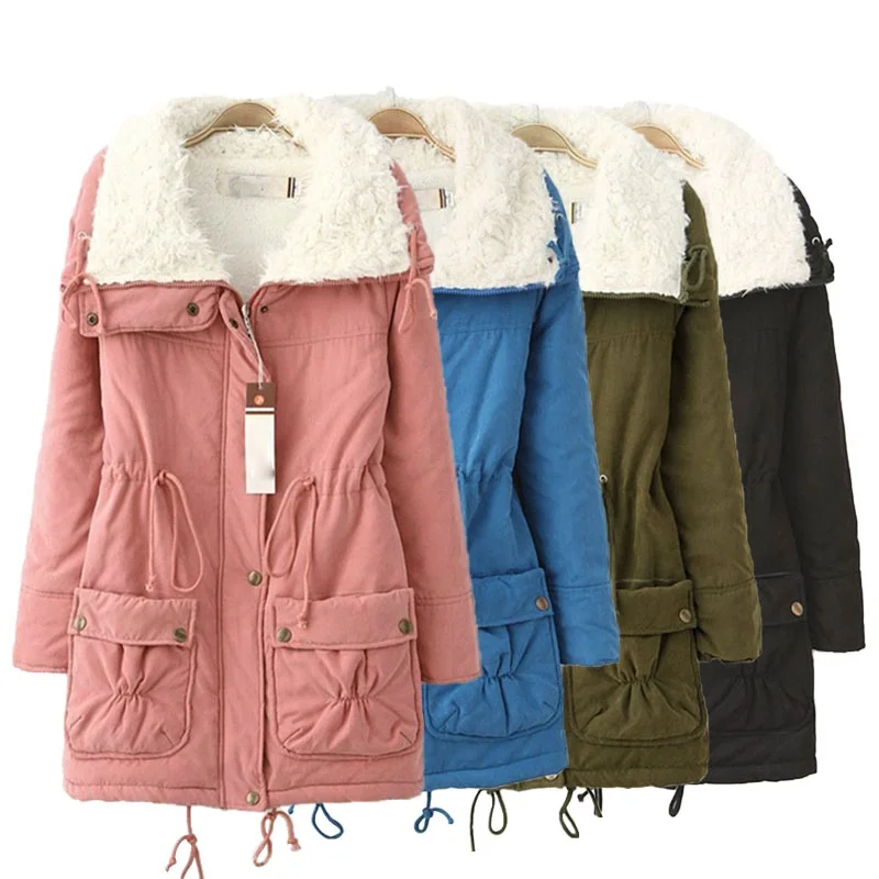 

Wholesale 2022 Winter Outerwear Cotton-padded Jacket Medium-long Thin Waist Wadded Jacket Thick Women's Coat, Picture color