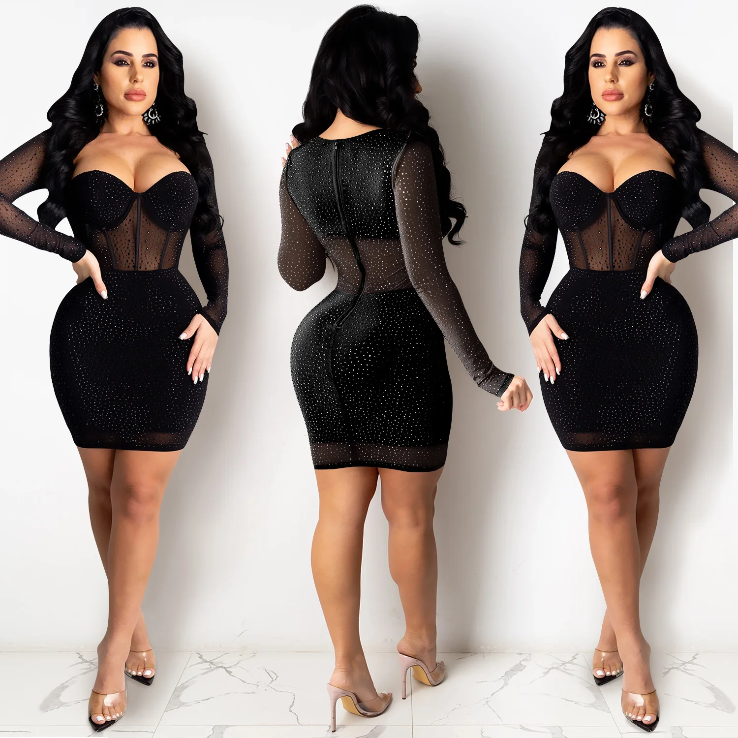 

Fashion Bodycon Rhinestones Long Sleeve Women Dresses 1 buyer