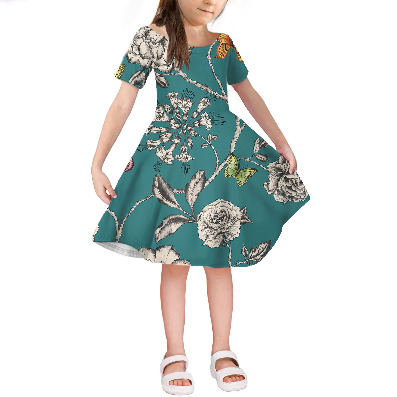 

Girls Clothes Sets Ages 2-14 Years Old Butterfly Print & Floral Dress Clothing Girl Clothes Baby Girls Short Dress Kids Children, Customized color