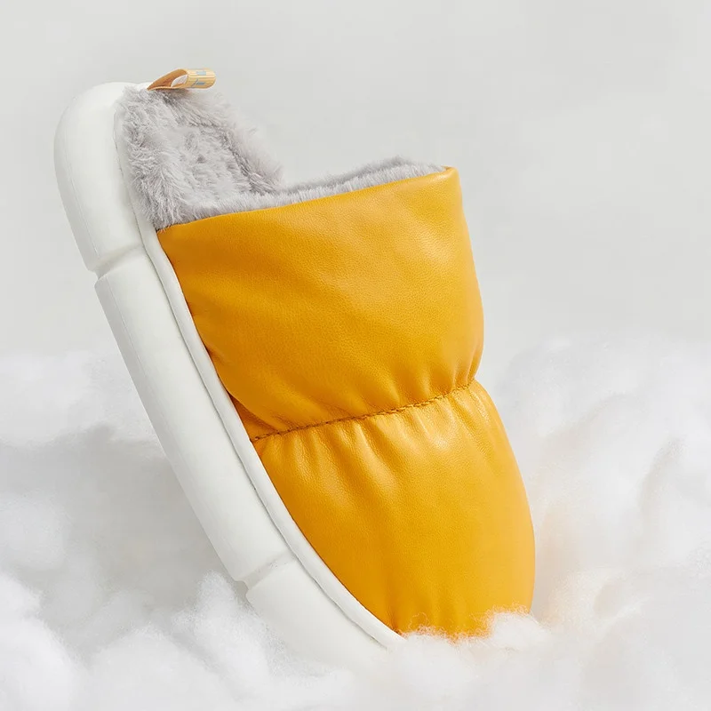 

UTUNE 2021 Women Winter Slippers PU Waterproof Fashion Trend Cozy Fur Fluffy Luxury Outdoor Ladies slippers Shoes, 4 colors