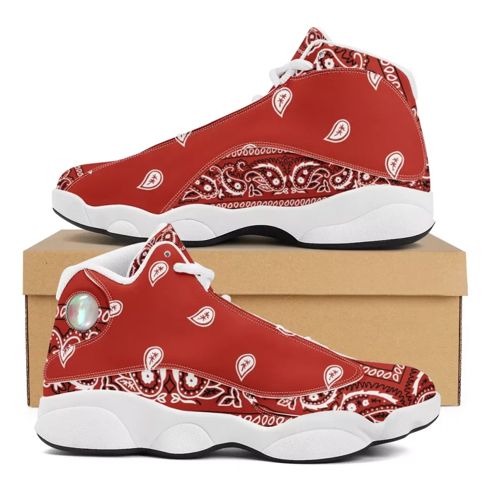 

Red Bandana Print Basketball Shoes Men Running Shoes Custom Mens Lightweight Home Outdoor Sneakers Shoes, Customized color